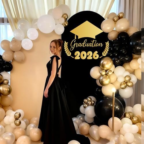 VitalCozy Black Graduation Decoration 7.2ft Class of 2026 Backdrop Arch Cover Grad Spandex Stretchy Backdrop for Graduation 2026 High School Senior Night Party Decorations Photoshoot - Image 6