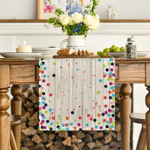 Artoid Mode Polka Dot Wood Happy Birthday Table Runner, Seasonal Kitchen Dining Table Decoration for Home Party Decor 13x72 Inch - Image 2