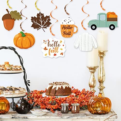 20Pcs Fall Party Hanging Decorations, Autumn Hello Fall Party Decorations, Pumpkin Leaf Truck Cutouts Thanksgiving Ornaments for Fall Party Decor Thanksgiving Party Supplies - Image 7