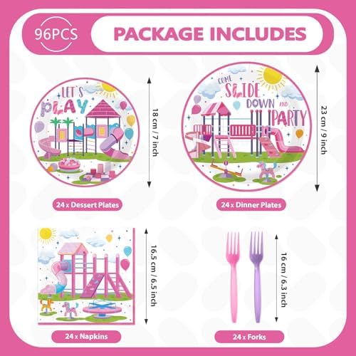 96Pcs Pink Purple Playground Birthday Party Supplies, Serves 24 - Image 5