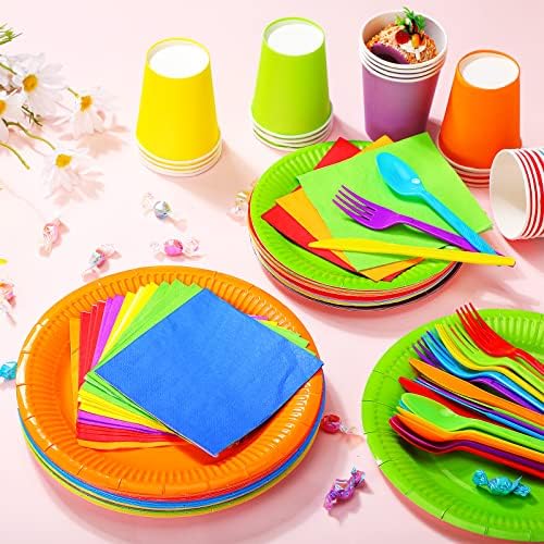 Jinei 168 Pcs Rainbow Party Tableware Paper Plates and Napkins, 24 Guests - Image 3