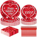 QZYL 24 Sets Valentines Plates and Napkins, Disposable Paper Round Valentine Party Supplies, 9" and 7" Red Valentines Plates Sets, Love Table Decorations Galentines Dinnerware for Romantic Festivals by QZYL