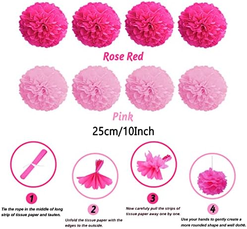ZERODECO Party Decorations, 41 Pcs Pink Papar Fans Pompoms Garlands String Tissue Paper Tassel for Fiesta Home Bridal Baby Shower Wedding Boy Girl Birthday Party - Image 3