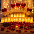 Happy Anniversary Light Up Letters, Include Light up Letters, with Tea Lights Candles, Latex Balloons, Aluminum Balloons and Rose Petals, Anniversary and Valentines' Day Decorations for Women by Peledic