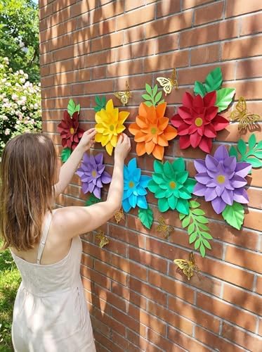 Rainbow Paper Fiesta Flower for Wall 10" Set of 7 Carnival Rainbow Theme Party Birthday Celebration Backdrop Decoration - Image 4
