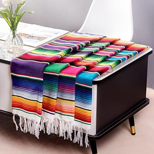 Mexican Table Runner 4 Pack, 14 x 84 in Serape Decor for Cinco de Mayo by Airooglee