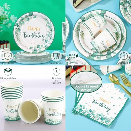 168Pcs Sage Green Birthday Decorations, Plates & Napkins Set - Image 6