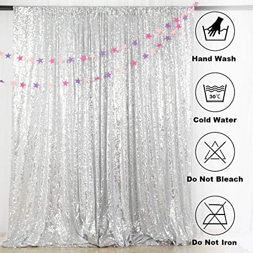 ShinyBeauty Silver Backdrops 2 Pieces Sequin Curtains 4FTx7FT Photoshoot Background Shimmer Backdrop Curtain Panels Sparkle Backdrop for Birthday,Wedding,Party Studio Decor(8FTX7FT) - Image 6
