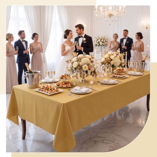 NatNarr 3 Pcs Gold Plastic Tablecloths, Scalloped Rectangle Table Cloths - Image 4