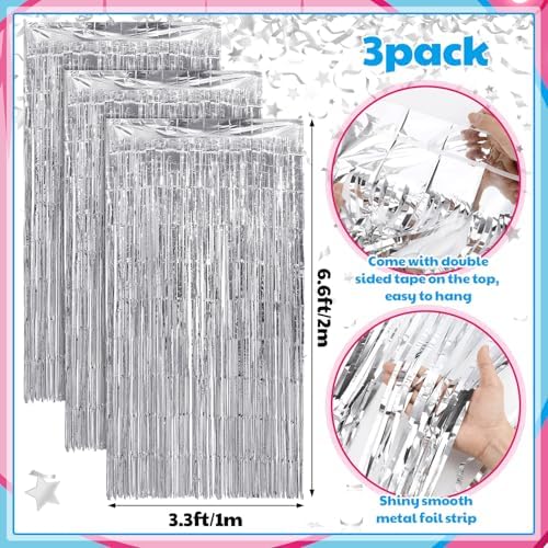 VitalCozy 7 Pcs 1950s Party Decorations Retro Diner Backdrop Silver Fringe - Image 3