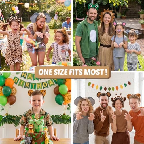CiyvoLyeen 12Pcs Jungle Animal Ears Headbands Safari Decor for Kids Adult - Image 4