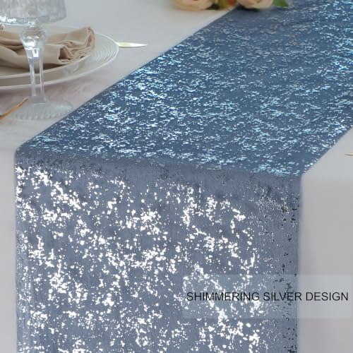 2 Pcs Navy Blue Silver Table Runner, Glitter Metallic Foil Mesh Roll 108" - Image 3