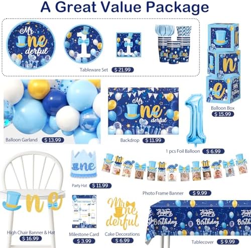 237pcs Mr Onederful Birthday Decorations Complete Party Set - Image 3