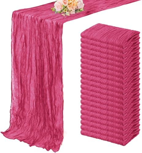 Hot Pink 20 Pack Cheesecloth Table Runner 10FT Boho Fabric Rustic Cheese Cloth Table Runner for Wedding 20 x 120 Inch Long Bridal Shower Baby Shower Gauze Sheer Birthday Party Table Decorations by FoliafeelHome