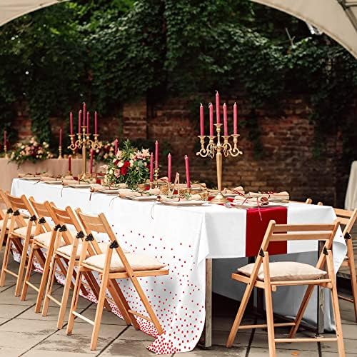 16Pack Disposable Plastic Tablecloths and Satin Table Runner Set White and Red Dot Tablecloth Red Satin Table Runner for Wedding Birthday Baby Shower Anniversary Christmas New Year Party Supplies - Image 7