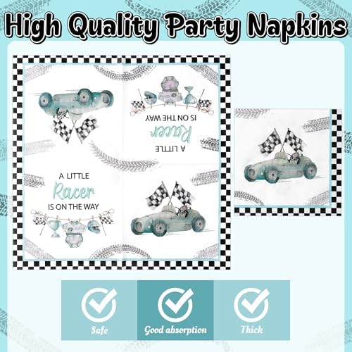 96Pcs Race Car Baby Shower Party Plates Supplies A Little Racer Is On The Way Racing Car Party Tableware Decorations Disposable Paper Plates Napkins Forks for Kids Birthday, Serves 24 - Image 4