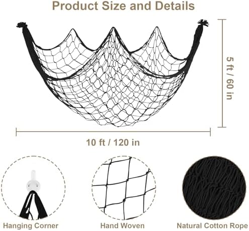 10x5 Feet Fish Net Decorations for Party, Black Fishing Net Halloween Decor - Image 2