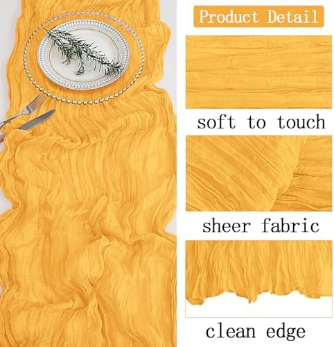 16 Pack Gold Cheesecloth Table Runner 20 x 120 inch Gauze Table Runners 10 FT Long,Semi Sheer Cheese Cloth Fabric Table Runner Bulk for Wedding,Party,Baby Shower,Bridal Shower Decoration - Image 3