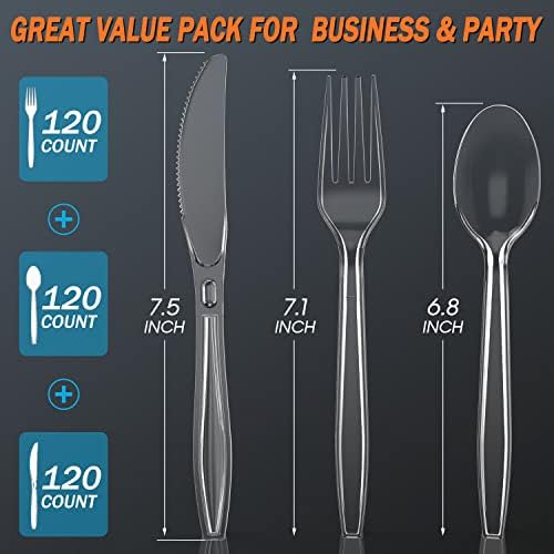 360 Count Plastic Silverware Heavy Duty, 120 Forks, 120 Spoons, 120 Knives - Image 2
