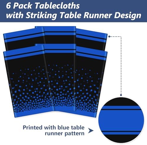 LANLISA Black and Blue Tablecloth Party Decorations 6 Pack, Disposable Plastic Table Cloths for Boss Baby Birthday Graduation Retirement Masquerade Party Decor - Image 4