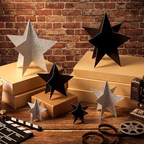 Sinload 45 Pcs 3D Glitter Black Silver Star Centerpieces Party Decorations - Image 6