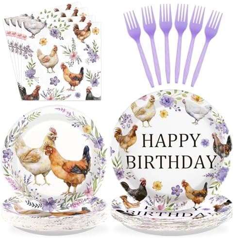 96 Pcs Chicken Themed Birthday Party Decorations, Serves 24 by Greencian