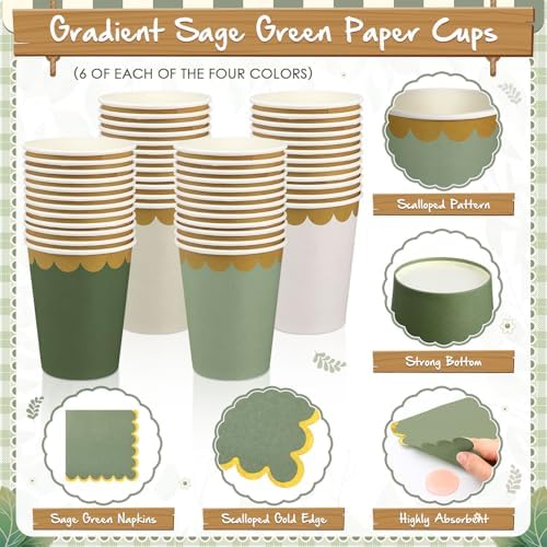Mimorou 169 Pcs Sage Green Plates Napkins Cups Flatware Set - Image 5