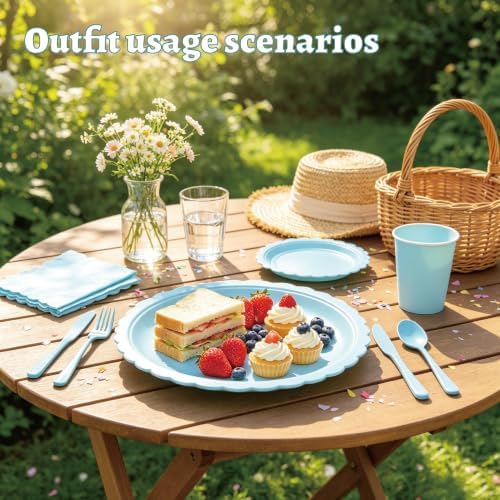 287PCS Blue Party Decorations Set, Complete 25 Guests Disposable Tableware Kit with Plates Cups Napkins Cutlery, Tablecloths, Foil Curtains, Balloon Boxes & Mixed Size Balloon Arch Kit - Image 4