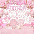 219Pcs Pink Bow Birthday Decorations, Coquette Tableware Set 24 Guests by Unknown