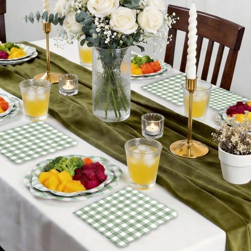 60Pcs Green Gingham Paper Plates and Napkins Party Supplies for 20 Guests - Image 4