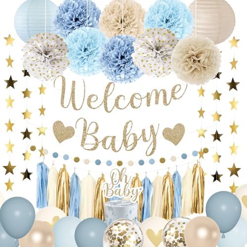 Amandir Dusty Blue Baby Shower Decorations for Boy Welcome Baby Banner by Amandir