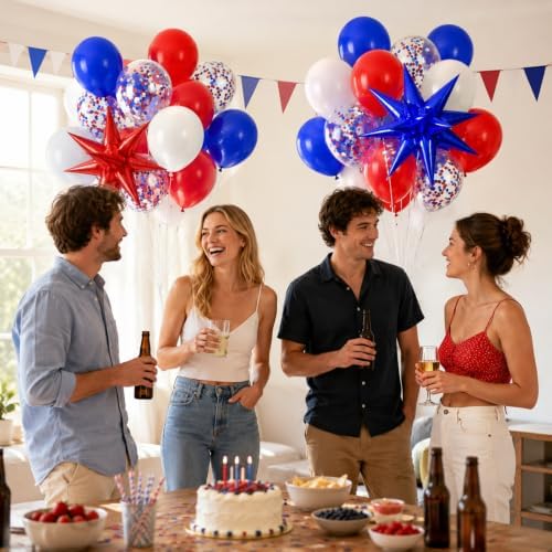 52pcs 12inch Red White and Blue Balloons with Royal Blue Confetti Balloons - Image 6