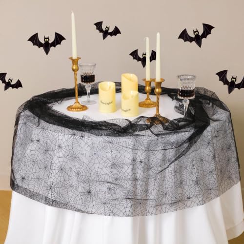 Snowkingdom Halloween Table Runner, 10 FT Black Spider Web Runners Metallic Sequin Sheer Chiffon Gauze Cheesecloth, Black Party Decorations for Halloween Kitchen Dinner Table Birthday Home Indoor - Image 5