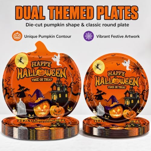 Halloween Party Supplies, Pumpkin Witch Plates and Napkins, 193 Pcs - Image 3