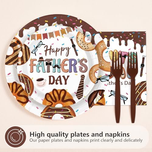 96 Pcs Donuts with Dad Decorations Fathers Day Plates，Serves 24 - Image 2