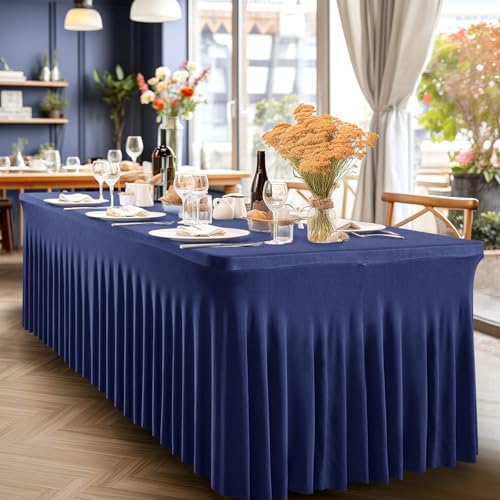 Shillance 6 Packs Navy Blue Spandex Tableclothes for 8 Foot Rectangle Table, Spandex Table Covers 8FT Stretch Table Skirts Wrinkle Free Fitted Tablecover for Event, Wedding, Banquet & Parties - Image 7