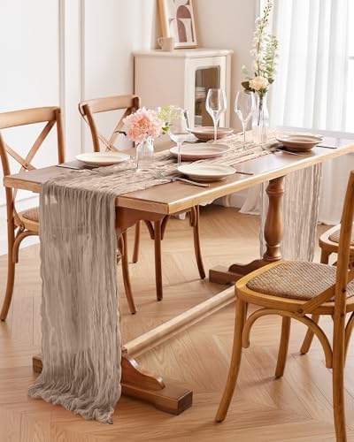 Pureegg 2 Pack Cheesecloth Table Runner 120 Inch Nude - Image 7