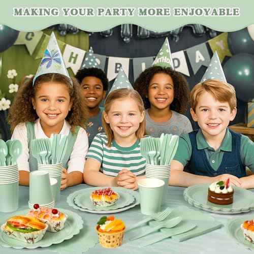 Vyntra 175 Pcs Sage Green Paper Plates and Napkins Party Supplies - Image 7