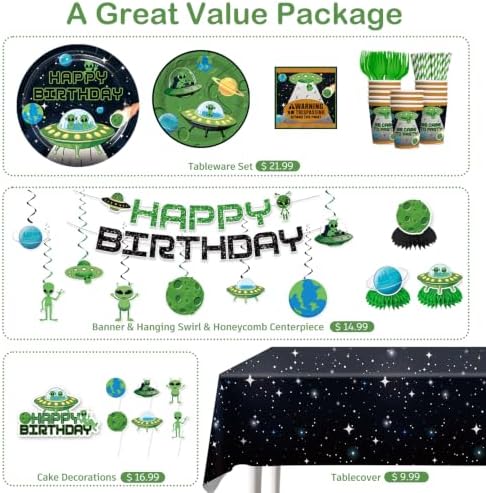 Xynic 205pcs Alien Birthday Decorations Complete Party Set, for 25 Guests - Image 3