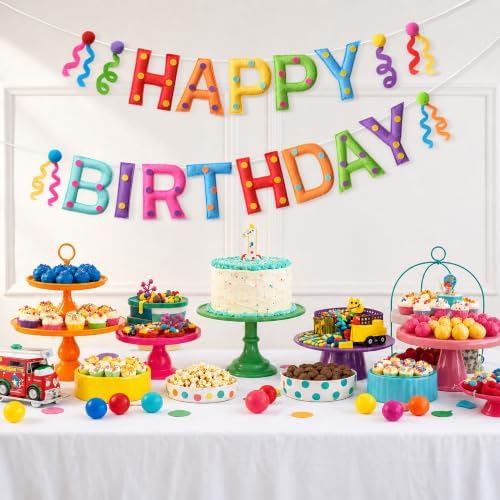 Kriyokiaa Rainbow Felt Happy Birthday Banner, Polka Dot Party Decor - Image 5