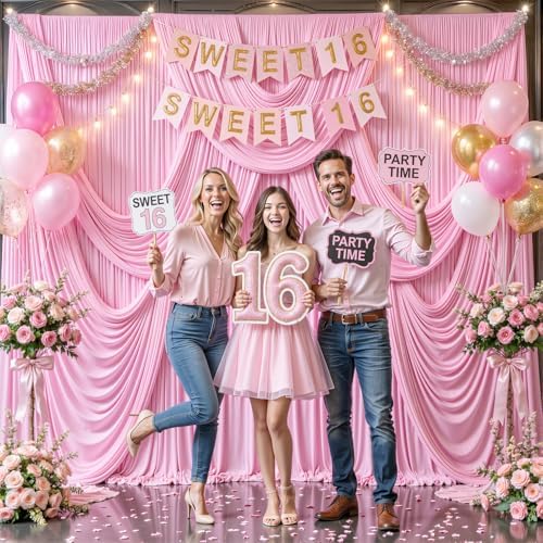 8 Panels Pink Backdrop Curtain for Parties Baby Shower Wrinkle Free Pink Photo Curtains Backdrop Drapes Fabric Decoration for Wedding Birthday Party 40ft(W) x 10ft(H) - Image 4
