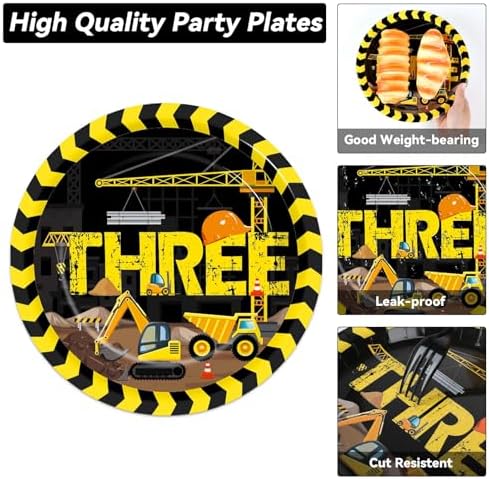100 Pcs Construction 3rd Party Plates and Napkins Set 3 Years Old Birthday Decorations Construction Party Supplies Tableware Dump Truck Themed Favors for Birthday Party Decor Serves 25 - Image 3
