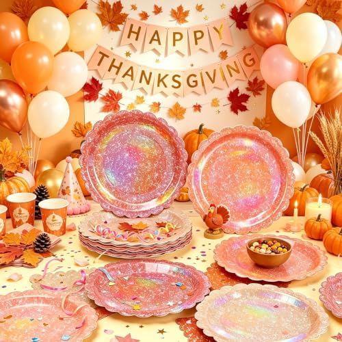 Iridescent Orange Party Plates and Napkins Supplies for Fall Parties 40 Set - Image 2