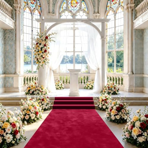 FUHSY Burgundy Aisle Runner for Weddings Velvet Aisle Runners 4FTx15FT Bridal Wedding Floor Runner Party Aisle Runner Rug Carpet Aisle Runners for Ceremony Indoor Outdoor by FUHSY