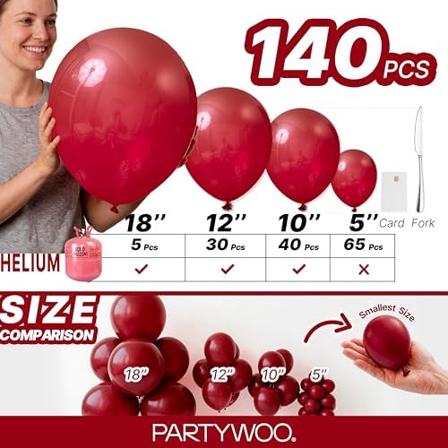 PartyWoo Burgundy Balloons 140pcs Dark Red Maroon Ruby Red Different Sizes - Image 6