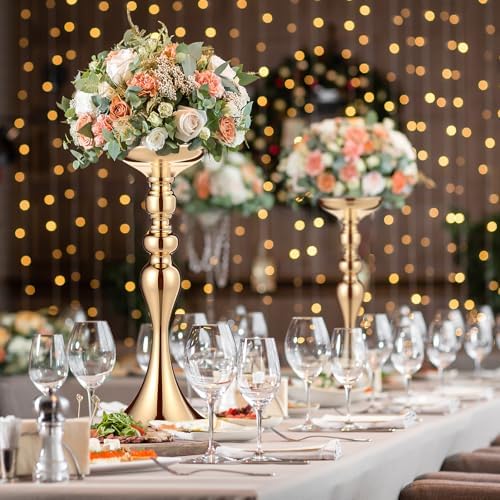Sadnyy 12 Pcs Metal Flower Arrangements Stand Metal Wedding Centerpiece Stand Gold Vase Centerpiece Tall Table Decor Flower Vase for Wedding Reception Event Party Hotel Home Decor (15 Inch) - Image 6