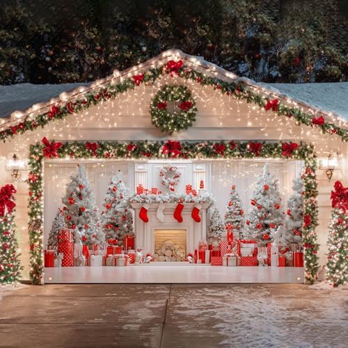 HOMETITUTE Christmas Fireplace Garage Door Cover Banner 13x6ft Fabric - Image 3