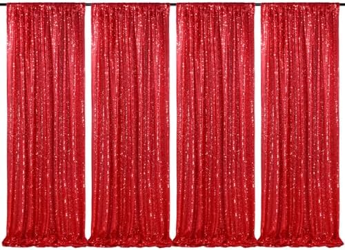 Red Sequin Backdrop 4 Panels 2FTx8FT Christmas Party Backdrop Curtains by QueenDream