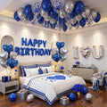 Romantic Birthday Decorations for Him I LOVE YOU & HAPPY BIRTHDAY Foil Balloons & Rose Petals,Blue Silver Special Night Decorations, Husband Anniversary Surprise,Bedroom,Men Boyfriend Hotel Decor by Unknown