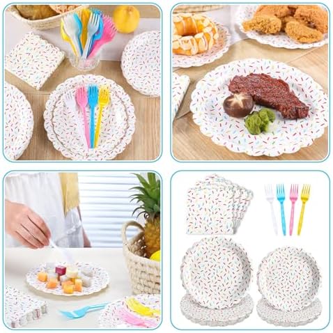Newtay 96 Pcs Donut Plates Napkins Sprinkles Birthday Party Tableware Set - Image 5